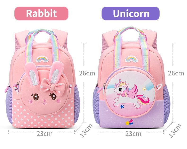 Novo bonito dos desenhos animados unicórnio arco coelho moda crianças sacos de escola do jardim infância leve meninas princesa mochilas para estudantes