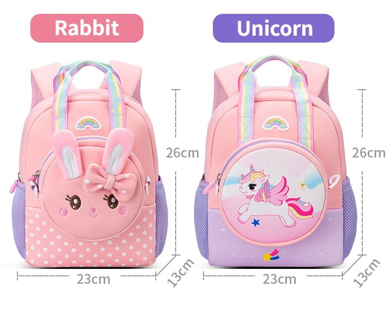 Tas Sekolah Anak-anak Mode Busur Kelinci Unicorn Kartun Lucu Baru Ransel Putri Anak Perempuan Ringan Taman Kanak-kanak untuk Siswa