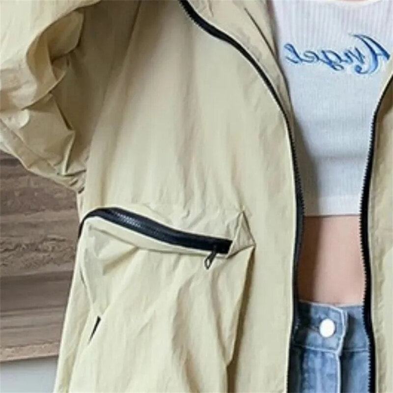 Женская тонкая Свободная куртка с капюшоном, простая винтажная куртка с защитой от солнца, 3 цвета, верхняя одежда для улицы и колледжа, на лето, 2024