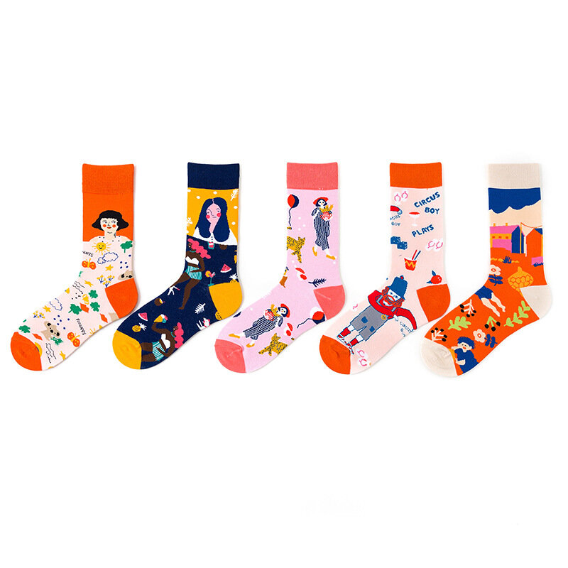 Creative personality mid-tube cotton socks colorful mid-tube tide socks cartoon sun socks