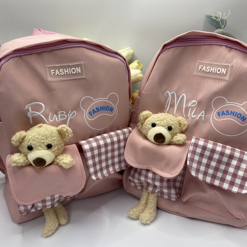 Saco de ombro bonito do urso com nome personalizado, bolsa de estudante, mochila personalizada, meninos e meninas, lanche, presente