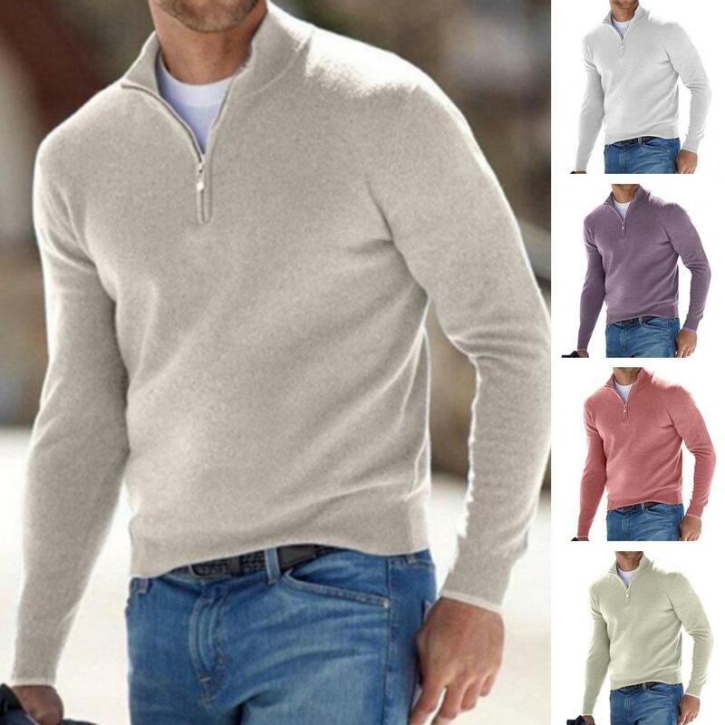 เสื้อสเวตเตอร์ผู้ชายมีสไตล์เสื้อคอตั้งคอแบบเสื้อสเวตเตอร์แขนยาวนุ่มใส่สบายสีพื้นเสื้ออบอุ่น