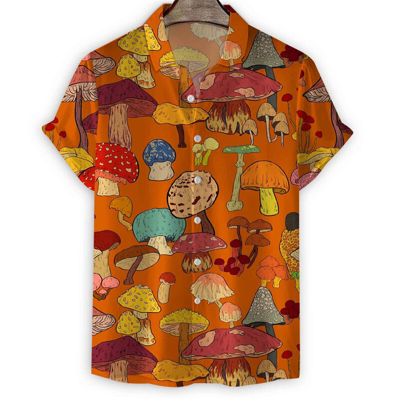 New Plants Flower Mushroom 3d Print Hawaiian Shirt Men Summer Street Short Sleeve Tops Shirts Casual Loose Lapel Blouse Clothes