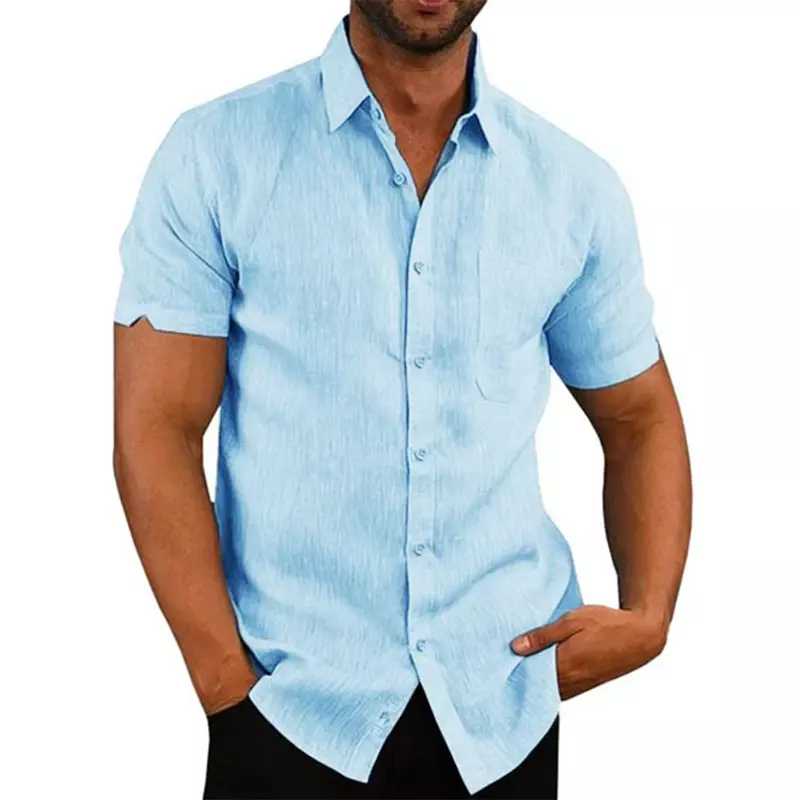 2024 nuovo cotone lino vendita calda camicie a maniche corte da uomo estate tinta unita colletto rovesciato stile spiaggia Casual Plus Size