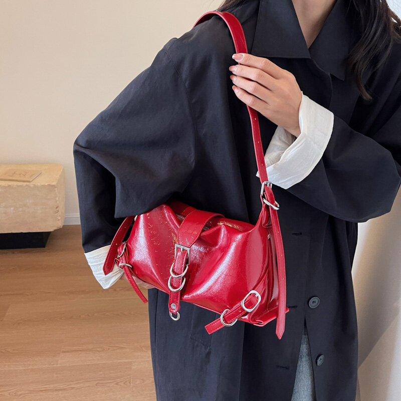 LEFTSIDE Silver Leather Crossbody Bags for Women Luxury 2023 Y2k Korean Fashion Underarm Shoulder Bag Female Armpit Bag Handbags