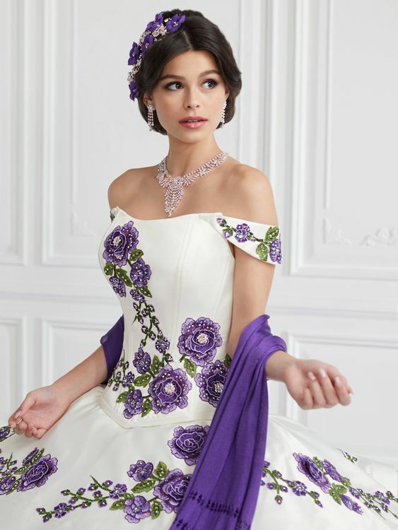 Gaun rumbai bahu terbuka gaun Quinceanera rok besar mengembang korset Lace-up korset pesta dansa 15 vestido de 15 warna lila