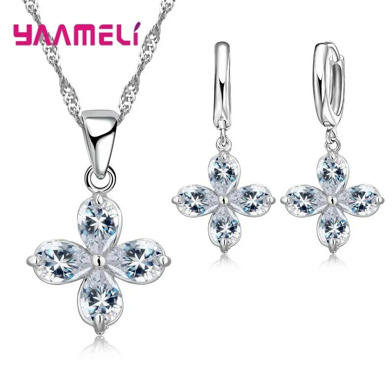 Zircone di cristallo lucido 925 argento diverso stile ciondolo collana orecchini gioielli Set nobile moda elegante per le donne regalo ragazza