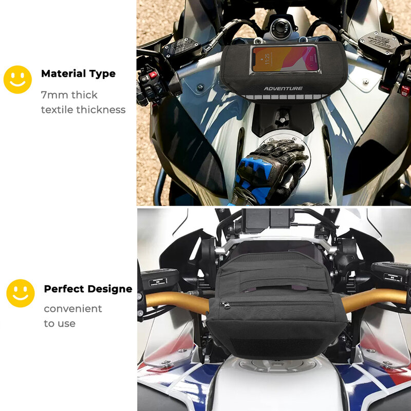 Universal Motorcycle Handlebar Bag with Touchscreen Phone Storage Bag For BMW R1200GS R 1250GS For Suzuki For Kawasaki