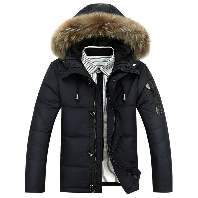 メンズダウンジャケット,冬用の白い毛皮の襟付きパーカー,厚い屋外の暖かいゆったりとしたジャケット,冬