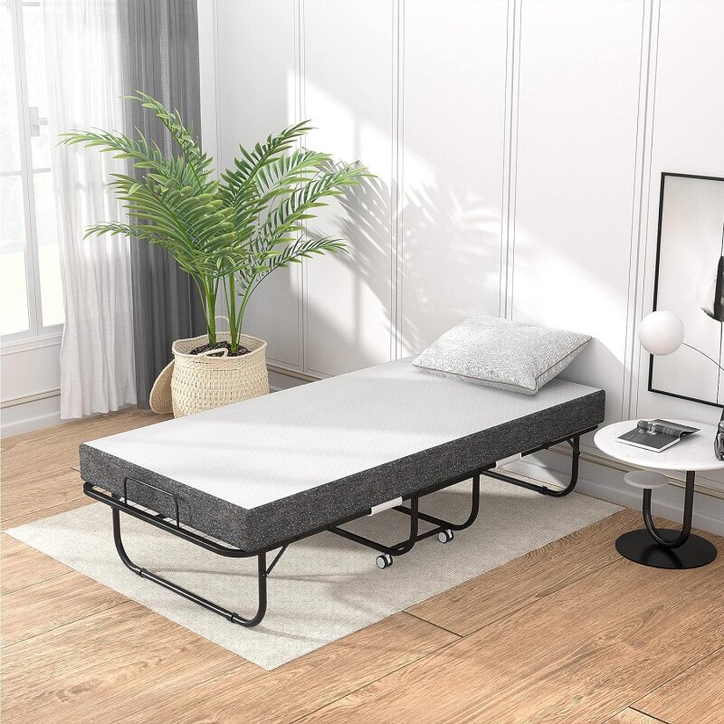 Łóżko składane Foxemart z materacem przenośne składane łóżka dla gości rozmiar rozkładane łóżka dla dorosłych z luksusową pamięcią 5 Cal F