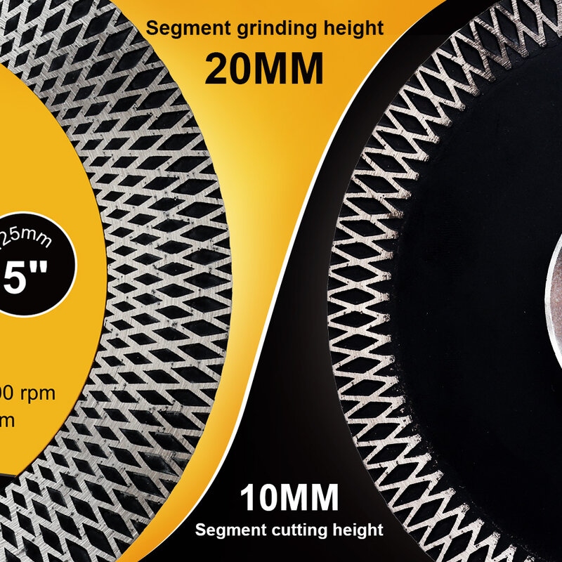 Hoja de diamante Turbo para cerámica y porcelana, disco de corte de piedra Artificial, 115mm-125mm