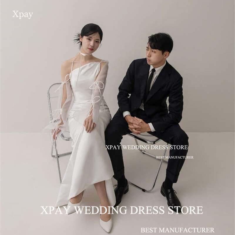 XPAY-Sexy Sereia Vestidos de Noiva, Um Ombro Manga Comprida, recortada vestido de noiva, Foto personalizado Shoot Gown, Coreia do vestido de casamento