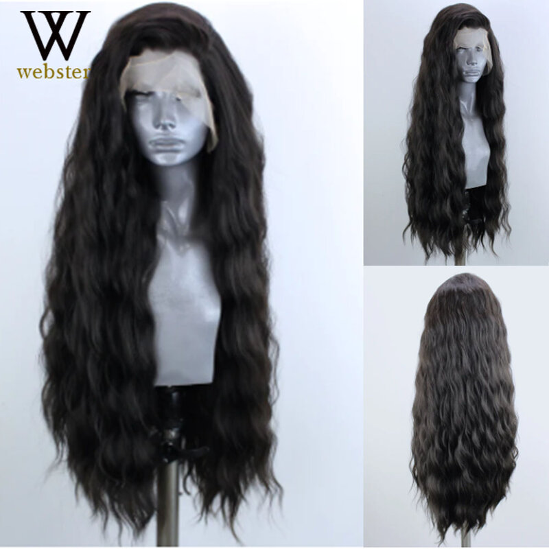 Webster-Peluca de cabello sintético con malla frontal para mujer, cabellera de onda Natural larga, parte lateral, alta temperatura, Cosplay
