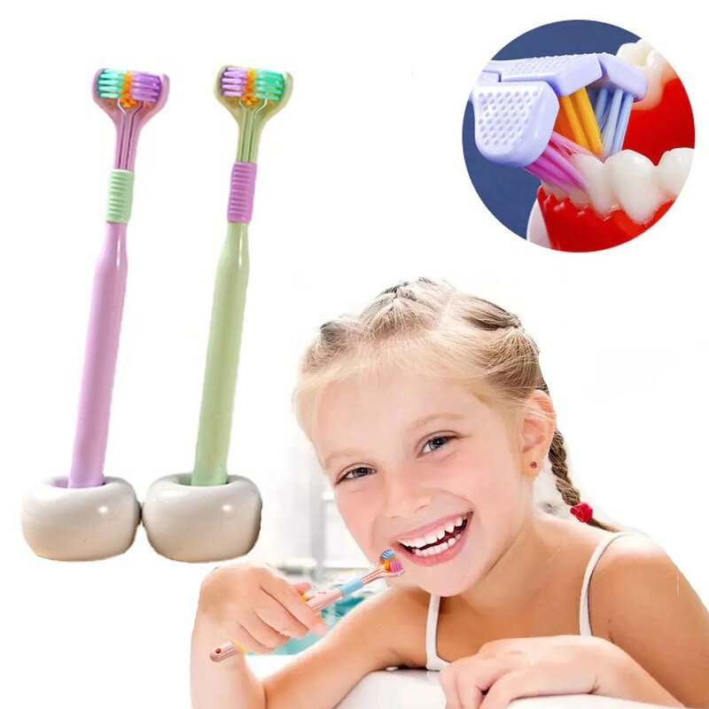 Três lados criativo escova de dentes ultra macio cerdas crianças escova de dentes higiene oral escova de dentes de segurança oral líquido de limpeza de saúde