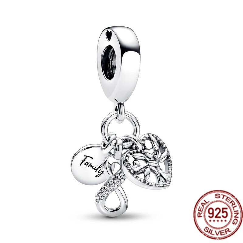 Hot Sale 925 Sterling Silver Heart Family Tree Series Dangle Charm Beads Fit Original Pandora Bracelet Necklace DIY Jewelry Gift
