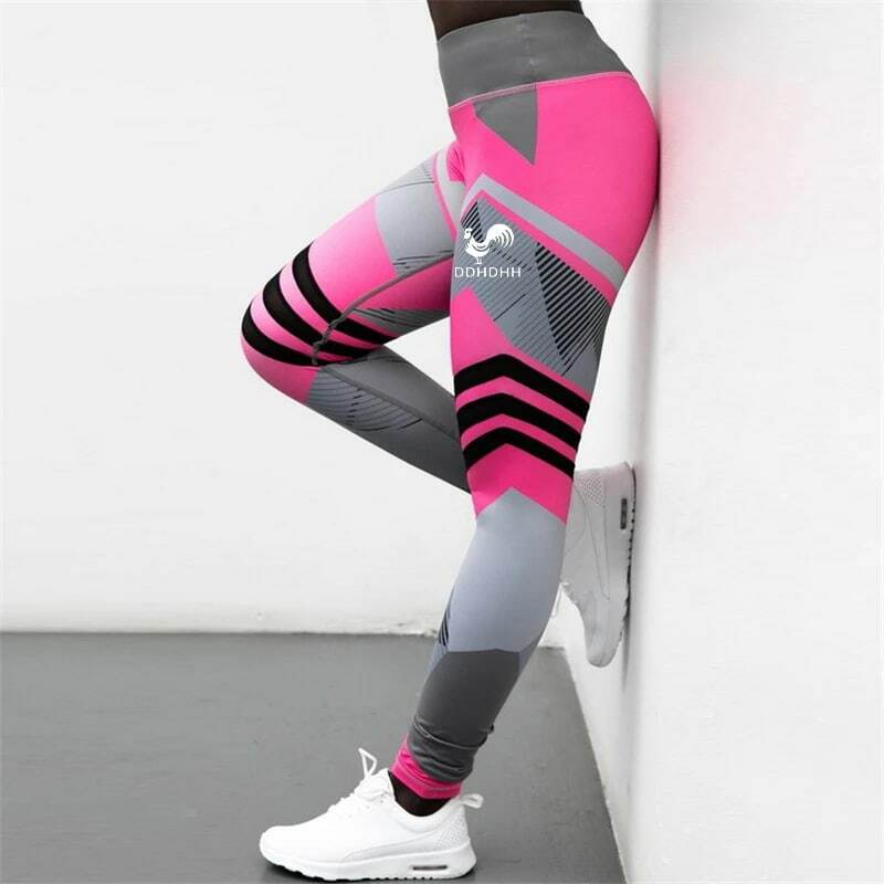 Женские леггинсы для фитнеса с высокой талией, тренировочные спортивные штаны, леггинсы, Геометрические элементы, штаны для йоги