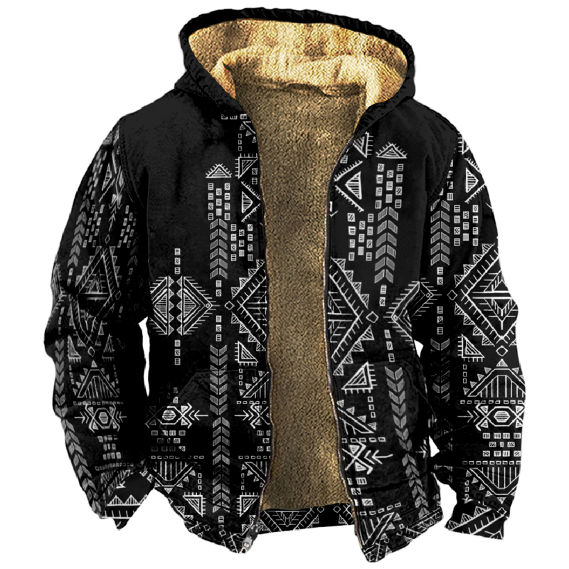 Traditionelle Muster Stammes drucke Grafik Vintage Hoodie Langarm Reiß verschluss Sweatshirt Stand Kragen Mantel Frauen Männer Winterkleid ung