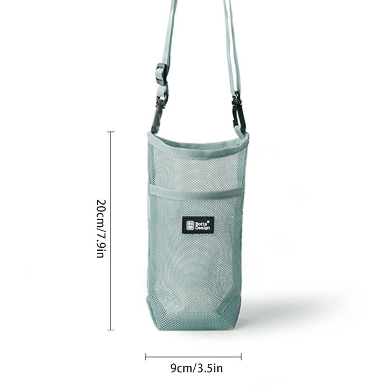 조정 가능한 어깨 끈이 있는 4XFF 휴대용 물병 홀더 메쉬 컵 슬리브 가방