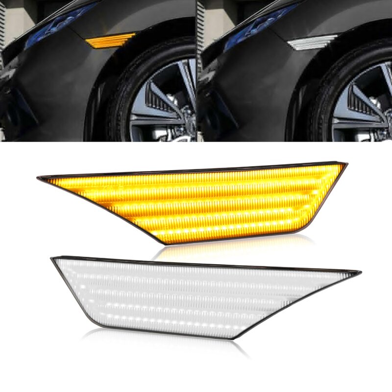 Car Front Bumper LED Side Marker Light Sequential Amber Turn Signal Lamps White Day Light for Honda Civic 2016-2021
