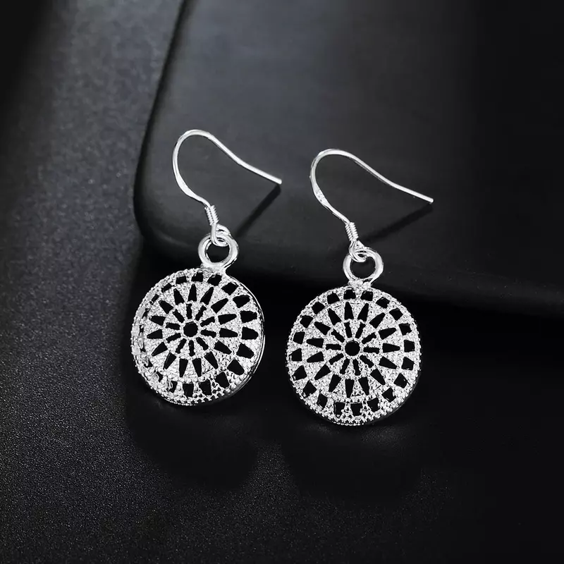 925 Sterling Silver Earrings temperament Women Retro Round shape earrings Christmas Gifts Street all-match Jewelry