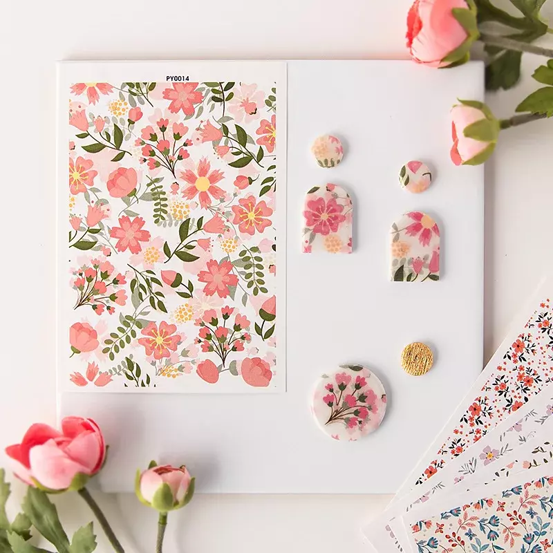 컬러 패턴 꽃 잎 테마 폴리머 클레이 전사 종이, 수용성 일회용 스티커 인쇄 종이 귀걸이 제작