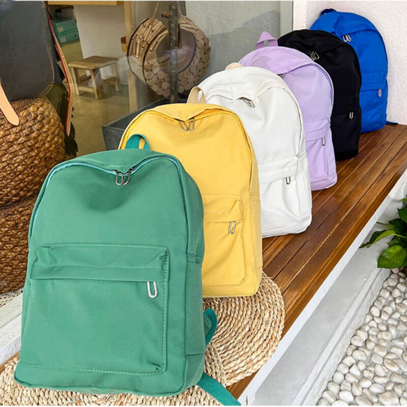 Tas punggung sekolah wanita nilon antiair kualitas tinggi untuk remaja perempuan tas bepergian pelajar tas buku warna polos
