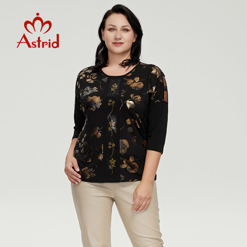 Astrid damska koszulka 2022 bluzka typu Oversized odzież damska z długim rękawem Vintage Fashion Luxury Graphic Diamonds Print Female Tees