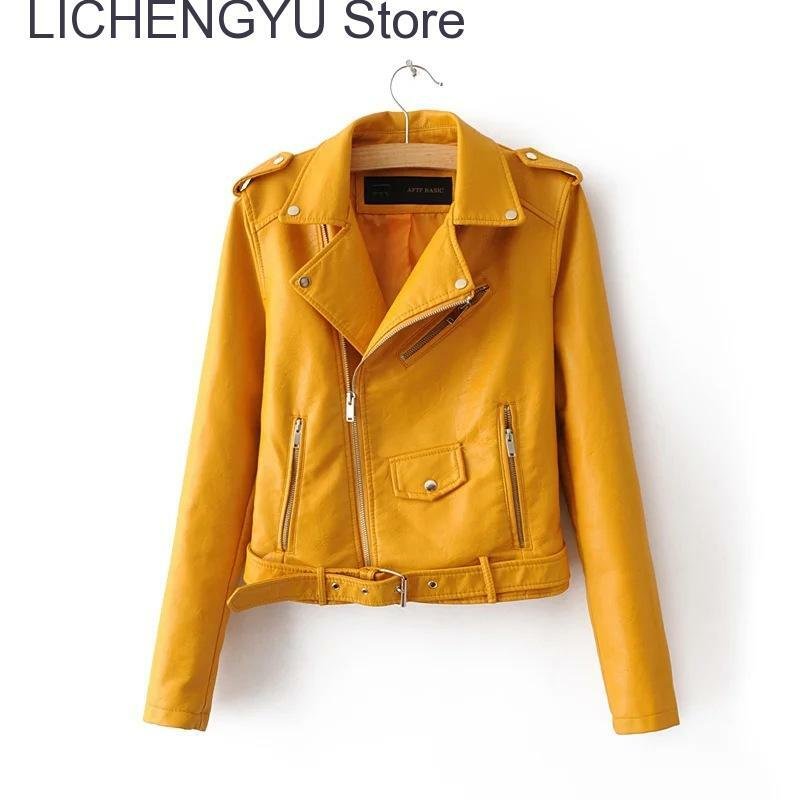 Новое поступление 2022, брендовые мотоциклетные кожаные куртки, желтая кожаная куртка, женское кожаное пальто, облегающая куртка из искусственной кожи