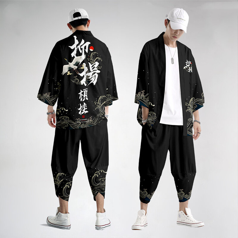 Ropa tradicional japonesa para hombres, pantalones de Kimono, traje Tang de moda asiática Retro Yukata, chaqueta Harajuku Hanfu Yukata