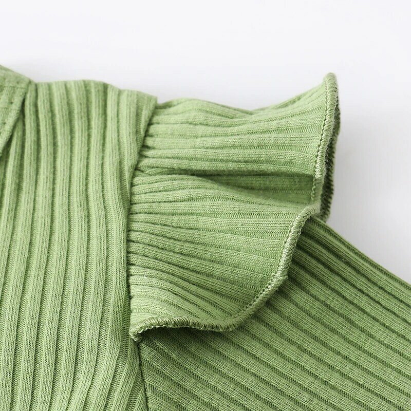 Setelan baju bayi perempuan baru lahir, pakaian katun hijau rumbai lengan panjang + celana bunga + bandana