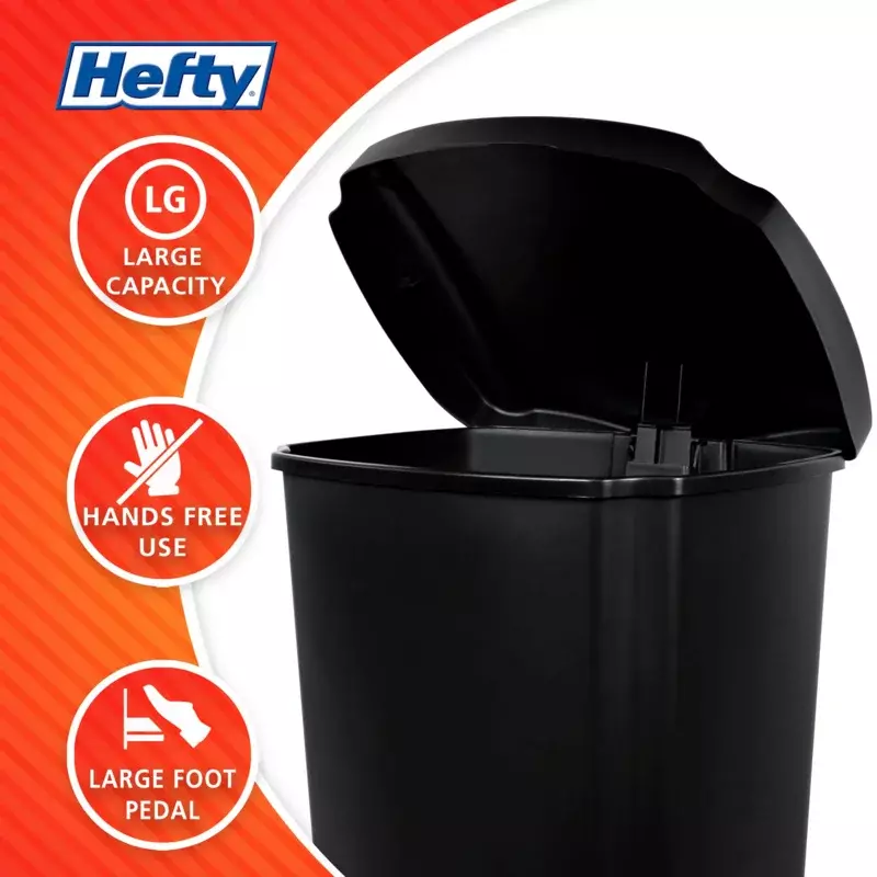 キッチン用のhefty-プラスチックゴミ箱、12.1ガロンのゴミ箱、黒
