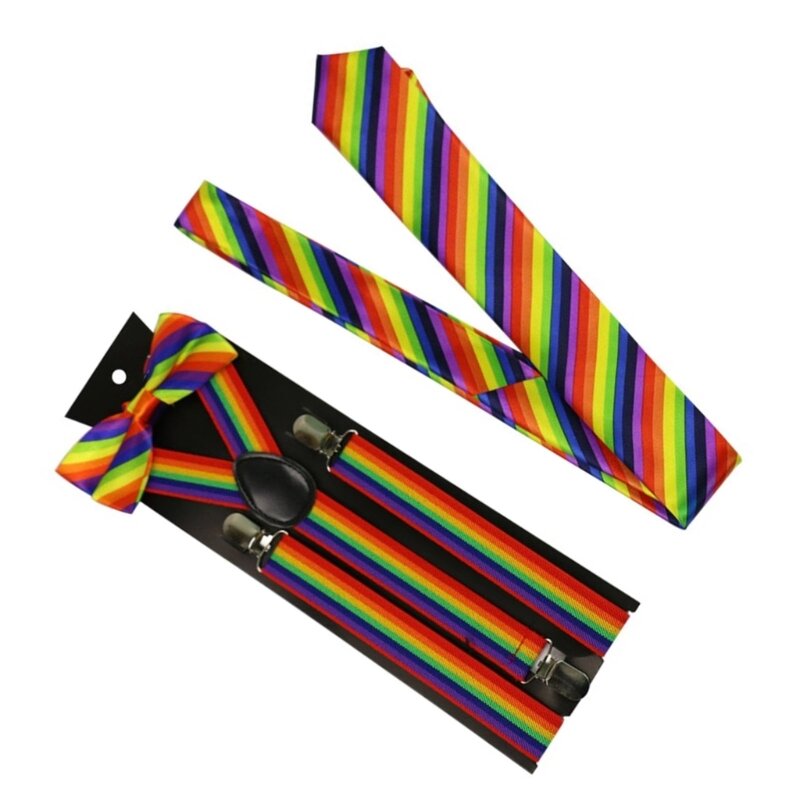 Corbatas a rayas para mascaradas Mujer Corbata adolescente+Tirantes con clip