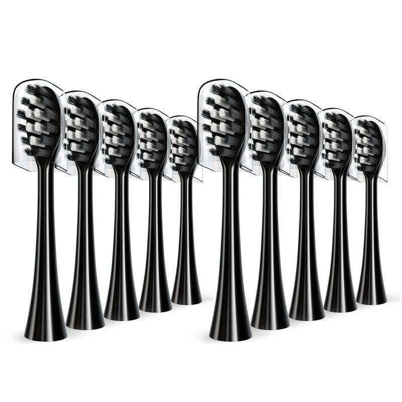 Têtes de brosse à dents de rechange compatibles avec la brosse à dents électrique Gleem, conception en forme de W plantée avec poils en nylon noir, paquet de 10