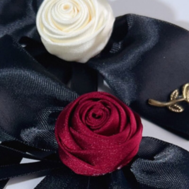 Elegant Camellia Pins Necktie with Ribbon and Bow Ribbon Versatile Accessory Rose Collar Lady Brooches