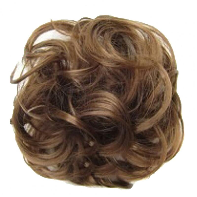 Rambut palsu sintetis ekstensi cepol wanita, hiasan rambut palsu Chignons berantakan keriting elastis