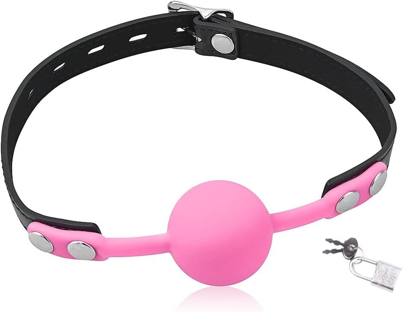Silicone Mouth Ball Gag with Lockable Adjustable Strap Open Mouth Restraints Fantasy Sex Toys for Lover Couple (Pink)