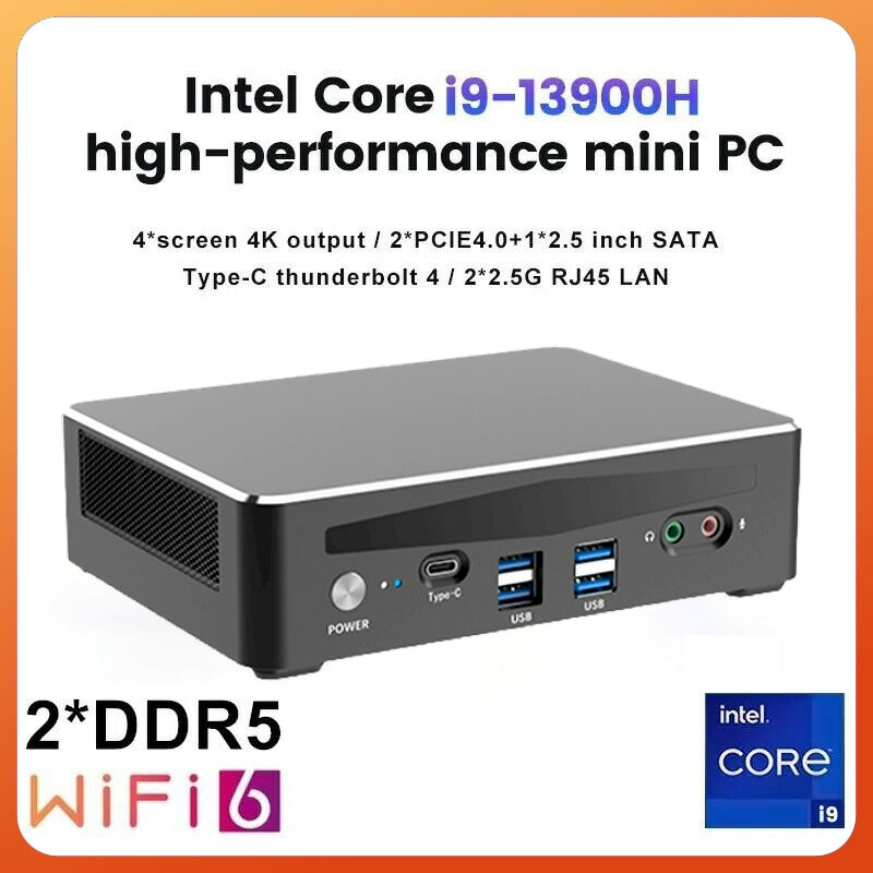 Mini pc com núcleo intel i7 1360p 13700h i9 13900h, nuc 2x lan i225-v, 2.5g, windows 11, 2x ddr5, pcie4.0, computador de jogos, wi-fi 6