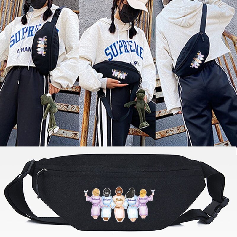Marsupi uomo donna moda cinque ragazze stampa borsa petto con cerniera Fitness borse Casual quotidiane borsa a tracolla sportiva a tracolla