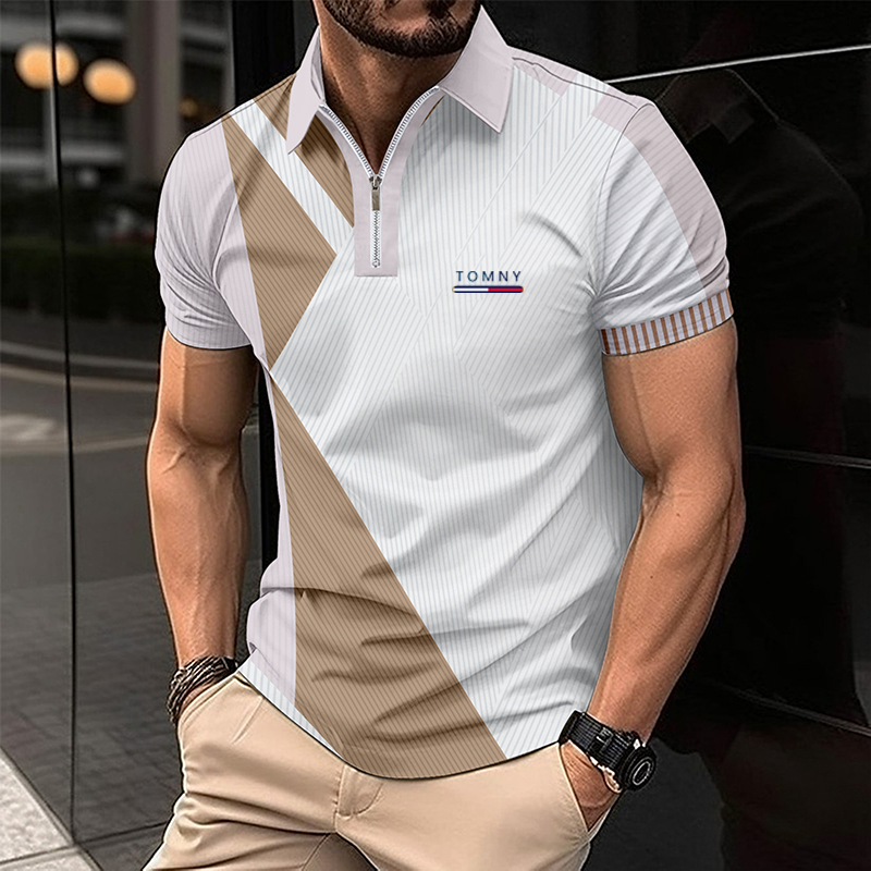 Europejska i amerykańska męska koszulka polo z krótkim rękawem modny nadruk koszulka męska oddychająca koszulka biurowa