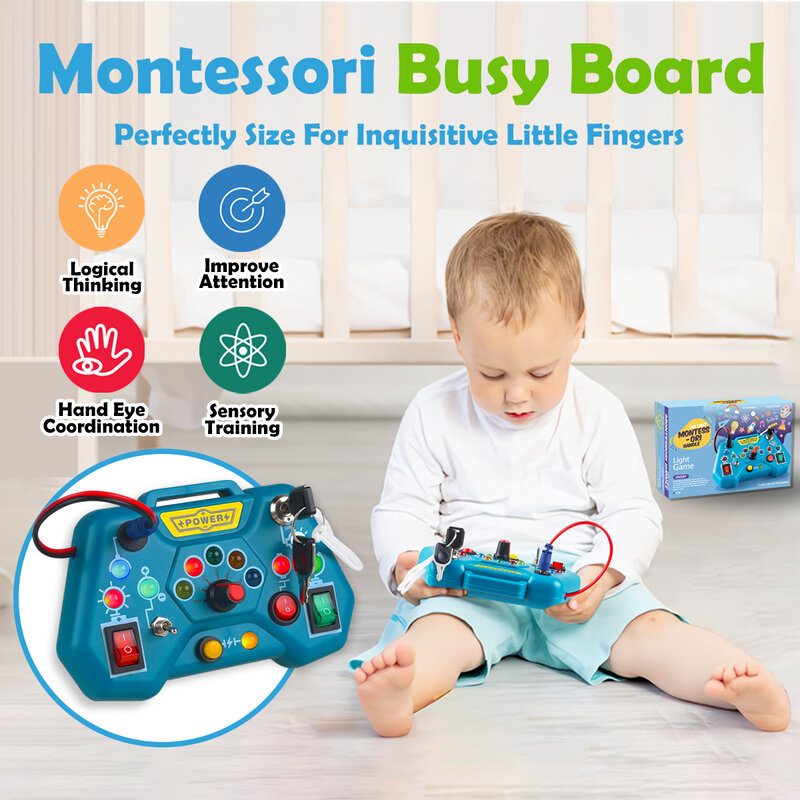 Montessori Busy Board Toys for Toddlers Gifts for 3 Year Old Baby Boys Girls Educational Learning Toys Toddler Travel Toys