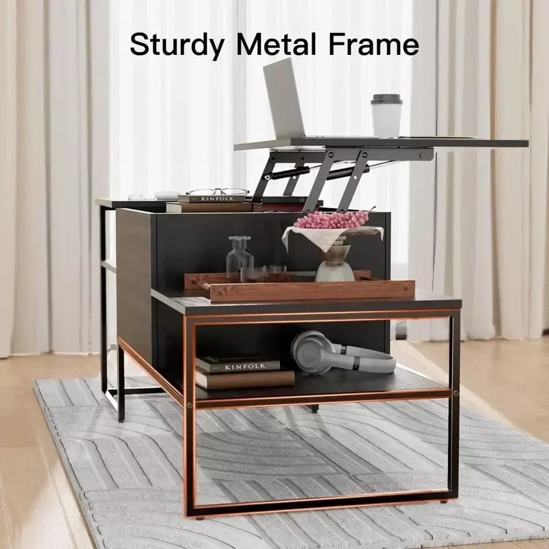 Rectangle Coffee Table With Hidden Compartment and Storage Shelf Modern Coffee Table for Living Room Center Tables for Rooms