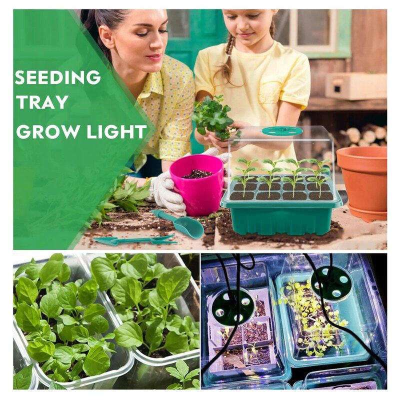 5 paquetes de bandeja de inicio de semillas, caja de plántulas con luz de crecimiento, bandeja de germinación de plantas de jardinería interior, Mini Kit de Inicio de semillas de invernadero