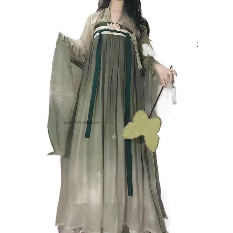 Hanfu ชุดเดรสปักลายปักคอสเพลย์ชุดคอสเพลย์เมดโบราณสำหรับผู้หญิงชุดเต้นรำพื้นบ้านแบบจีนโบราณ