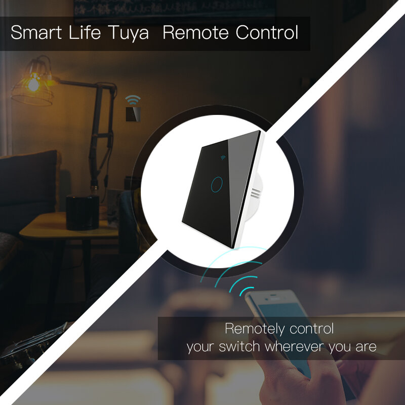 Interruptor táctil inteligente para el hogar, panel de pared transmisor de encendido y apagado de luces, con Wifi y control remoto de 1/2/3 entradas, mando de voz con Alexa y Google Home, modelo RF433
