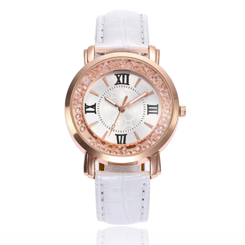 นาฬิกาผู้หญิงคลาสสิกวินเทจ2024สบายๆนาฬิกาข้อมือควอทซ์สายหนังแบบเจาะรูสแตนเลส