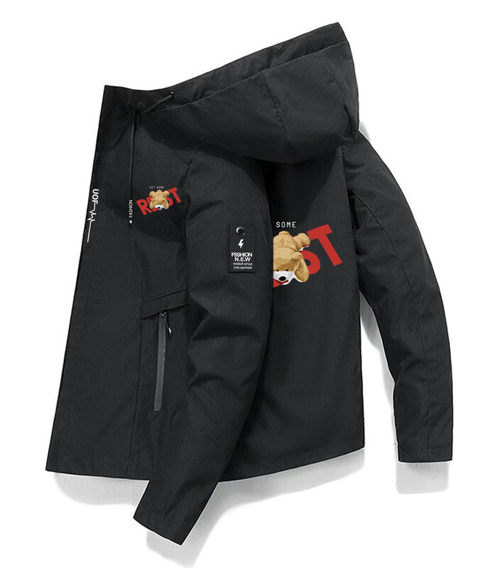 귀여운 테디 베어 2024 후드 재킷 남성용, 따뜻한 재킷, 방수 조깅 캐주얼 코트, 남성 패션 루즈 코트