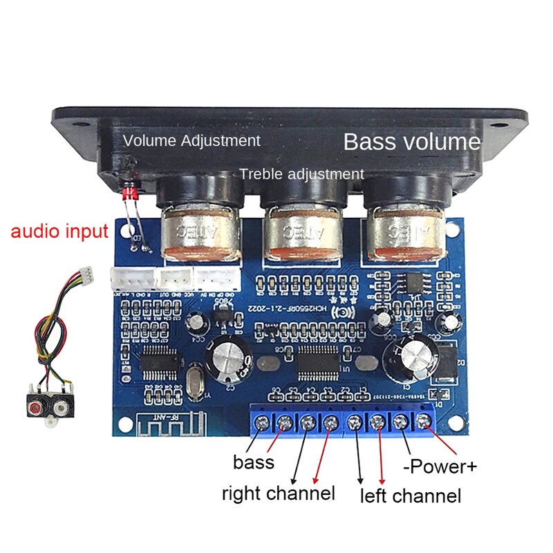 Scheda amplificatore di potenza digitale a 2.1 canali + cavo Audio AUX 2 x25w + 50W BT5.0 scheda amplificatore classe D Subwoofer DC12-20V