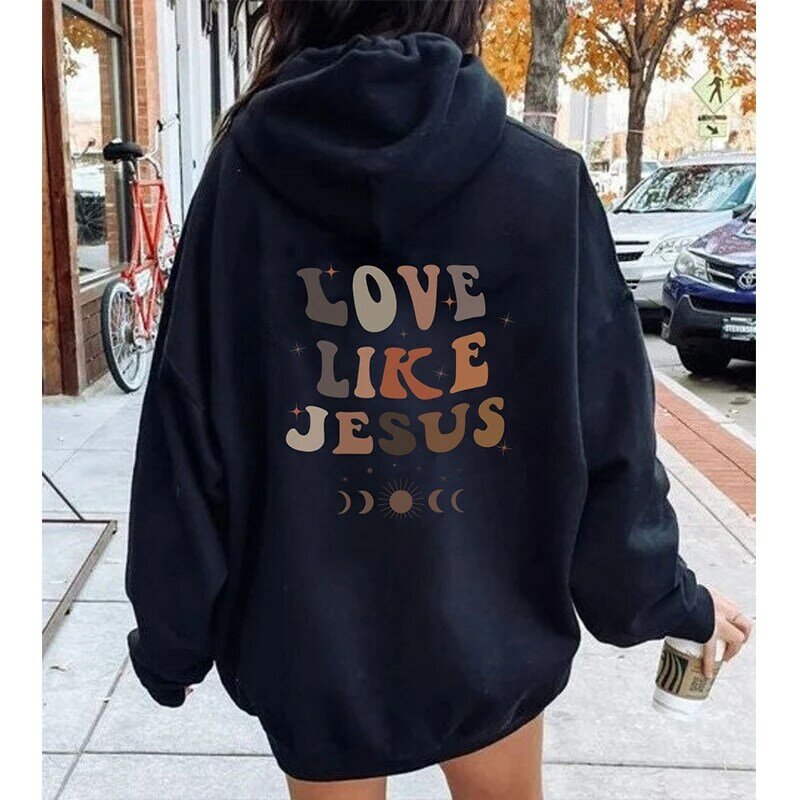 Jersey Vintage de manga larga con capucha para mujer, jerséis de la Biblia cristiana, ropa de calle de colores, amor como Jesús