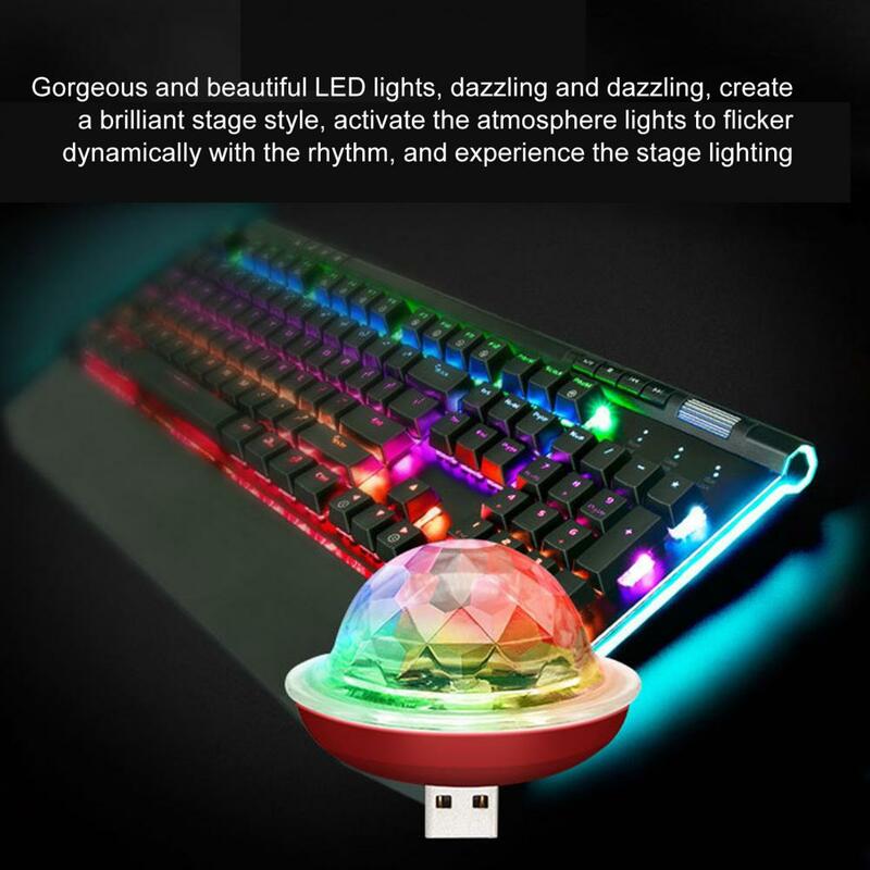 사운드 활성화 디스코 볼 조명, RGB LED 회전 무대 조명, 휴대폰 노트북용, 매우 밝은 미니 바 녹음