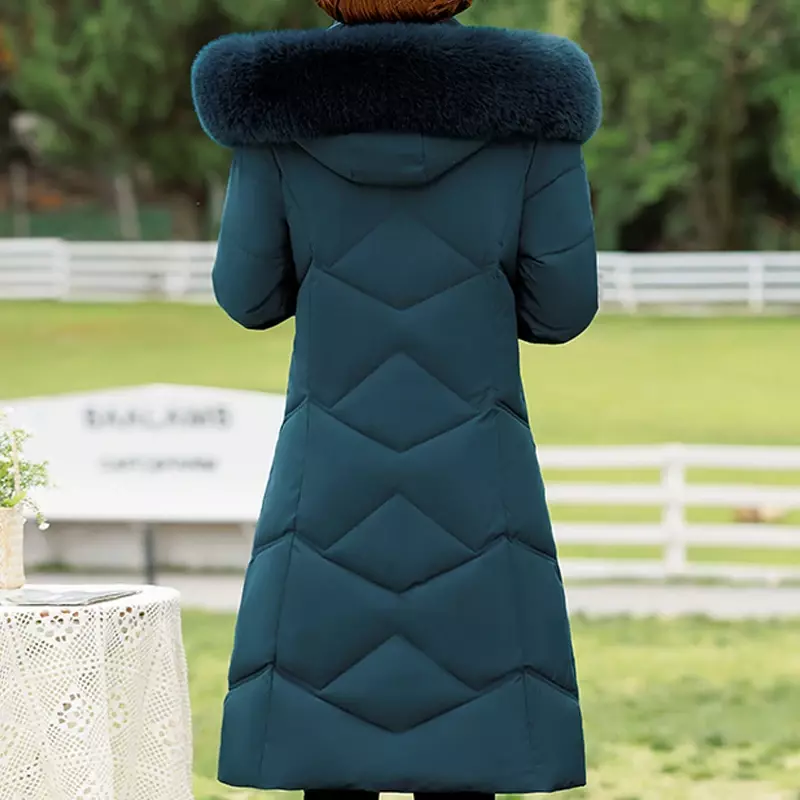 Зимняя куртка для женщин, пальто с капюшоном и меховым воротником, новинка 2023, плотная теплая длинная парка, высококачественное женское Стеганое пальто для женщин среднего возраста